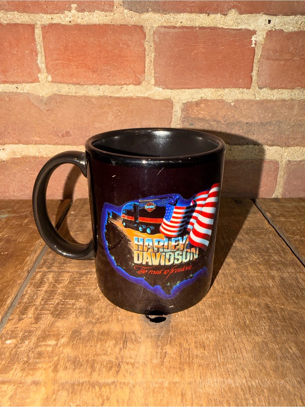 Harley-Davidson Black Mug with American Flag and Blue Accent